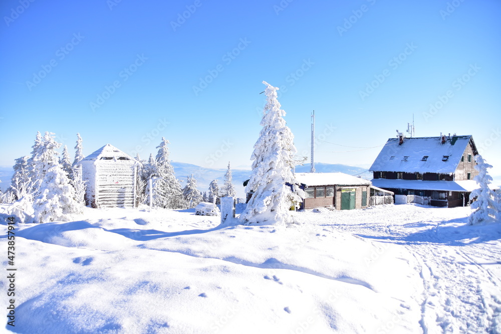 Skrzyczne Peak, Beskidy Mountains, Poland, winter, snow,