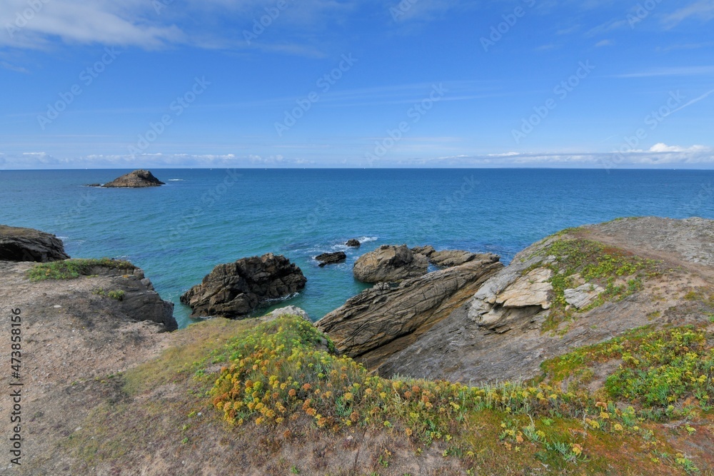 The rocky coast of the Quiberon peninsula in Brittany-France