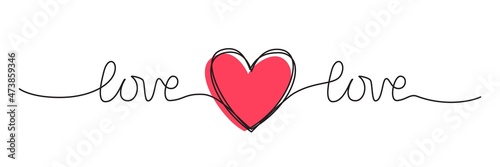 Doodle heart and word LOVE hand written scribble