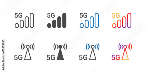 5G icons. High speed internet communication antennas icons. 5G technology. Vector illustration