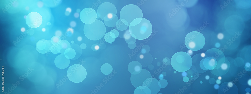 Blue Bokeh Lights Defocused Blurred Motion Abstract Background Magic Texture Pattern, Horizontal, Panoramic