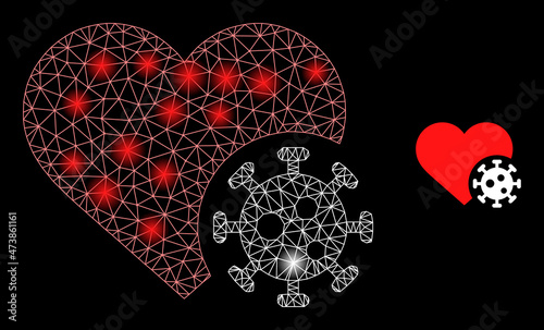 Constellation network heart infection web icon with magic light spots. Illuminated constellation is done using heart infection vector icon. Constellation frame web polygonal heart infection,