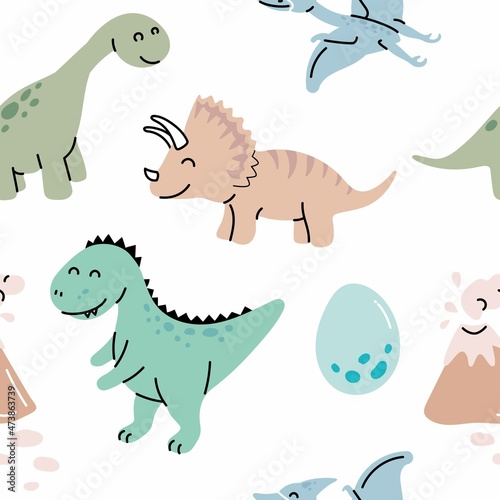 Seamless pattern with hand drawn dinosaurs in scandinavian style. Creative vector trendy childish background for fabric  textile