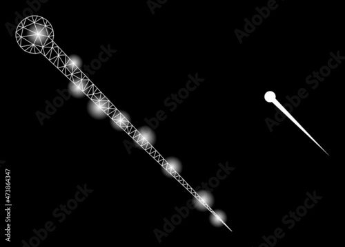 Constellation net needle web icon with bright light spots. Illuminated constellation is done using needle vector icon. Constellation carcass web polygonal needle, on a black background.