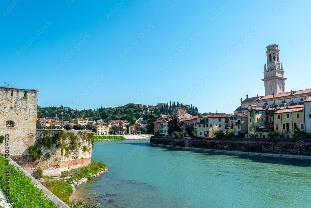 View from downtown Verona and the Castel San Pietro