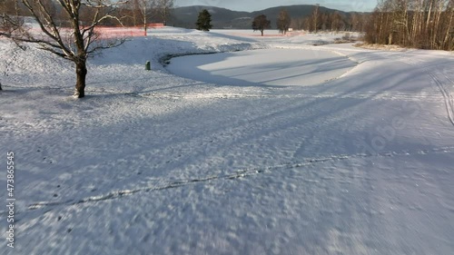 The winter is coming fast. Drone video of the snow covered landscape just outside of Oslo, Norway.  Shot with the new star from DJI Mavic 3