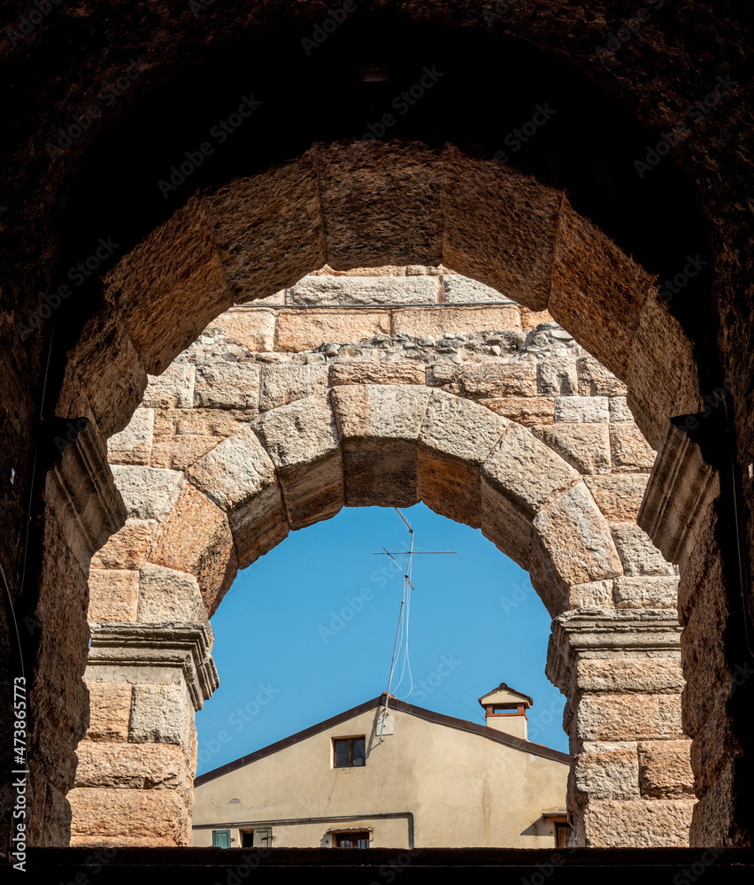 Scenic facade of the ancient roman Arena in Verona