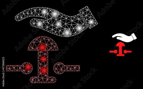 Glare net press alarm button web icon with illuminated light spots. Illuminated constellation is created using press alarm button vector icon. Illuminated frame web polygonal press alarm button,