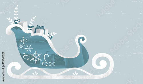 Slika na platnu A holiday sleigh full of gifts, in a cut paper style with textures