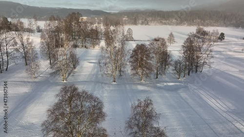 The winter is coming fast. Drone video of the snow covered landscape just outside of Oslo, Norway.  Shot with the new star from DJI Mavic 3