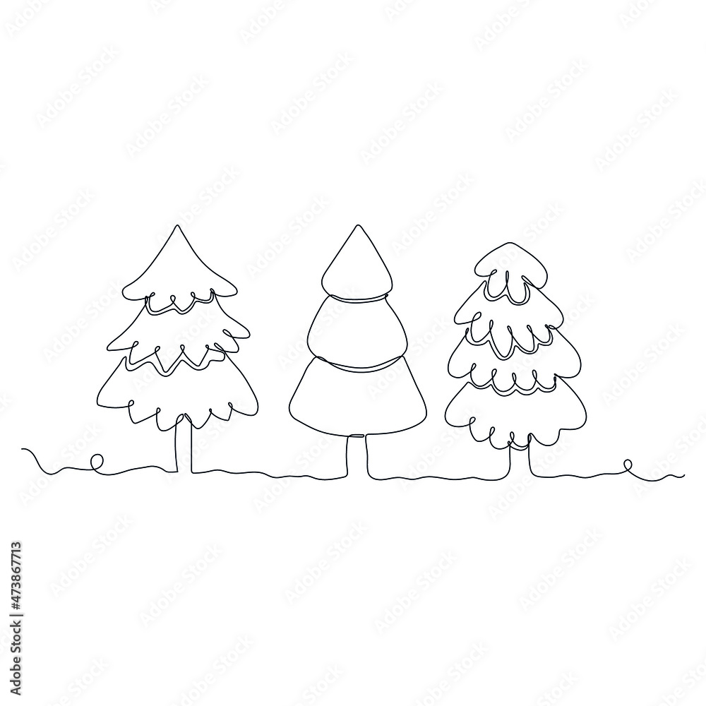 Christmas tree. One single line drawing isolated on white background. Beautiful hand draw design vector illustration for posters, wall art, tote bag, mobile case, t-shirt print