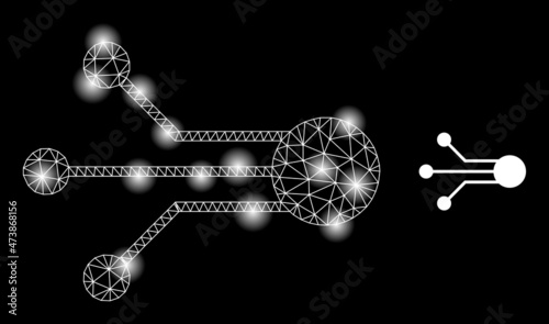 Constellation net sensor links web icon with magic spots. Illuminated constellation done from sensor links vector icon. Constellation carcass web polygonal sensor links, on a black background.