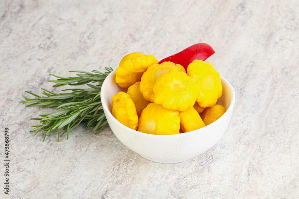 Pickled yellow patisson natural snack Pickled yellow patisson natural snack
