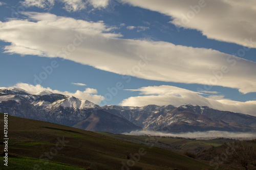 panorama of the majella mountain with snowy peak  italy