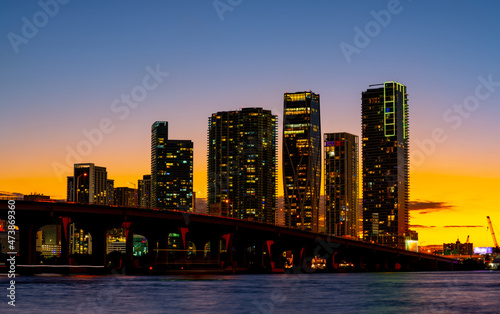 Beautiful colors at Twilight Downtown Miami vice city scene © Felix Mizioznikov