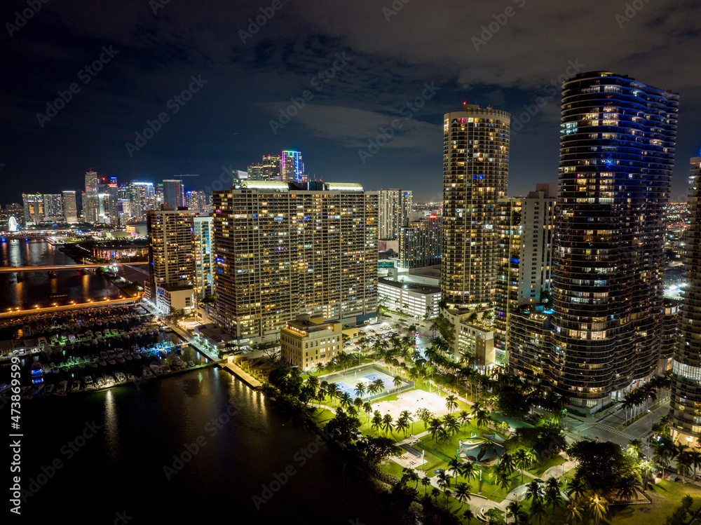 Aerial night photo Edgewater Miami