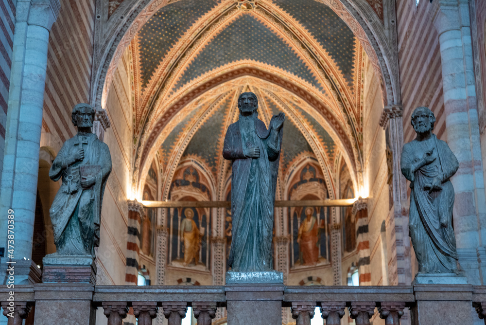 Interior of romanesque basilica San Zeno Maggiore in Verona