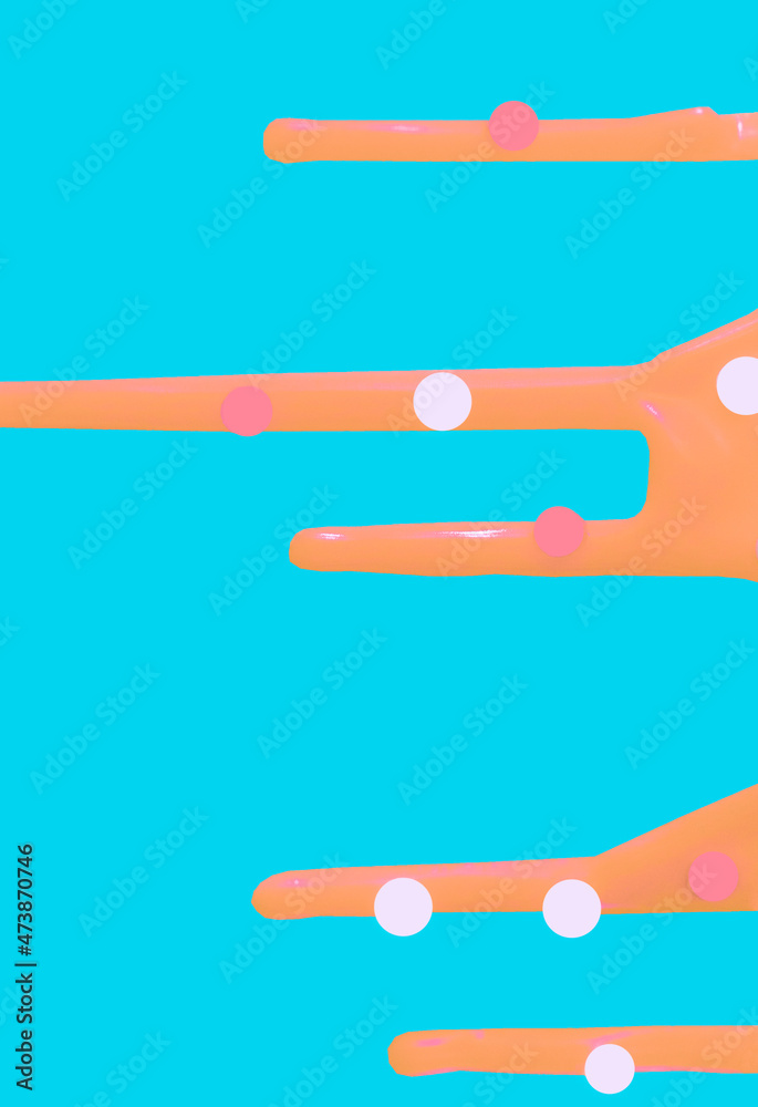 bright orange contrasting smudges of icing on a cake on a blue background bright orange contrasting smudges of icing on a cake on a blue background