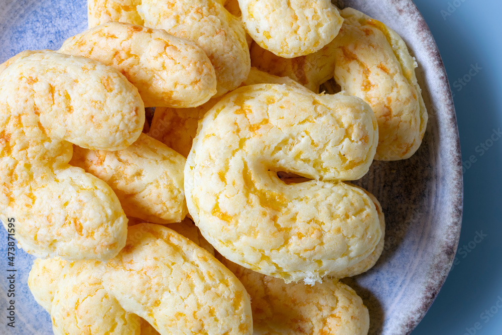 cheese bread with parmesan, known as chipa. top view cheese bread with parmesan, known as chipa. top view
