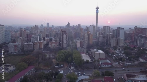 Aerial view of downtown Johannesburg at sunset