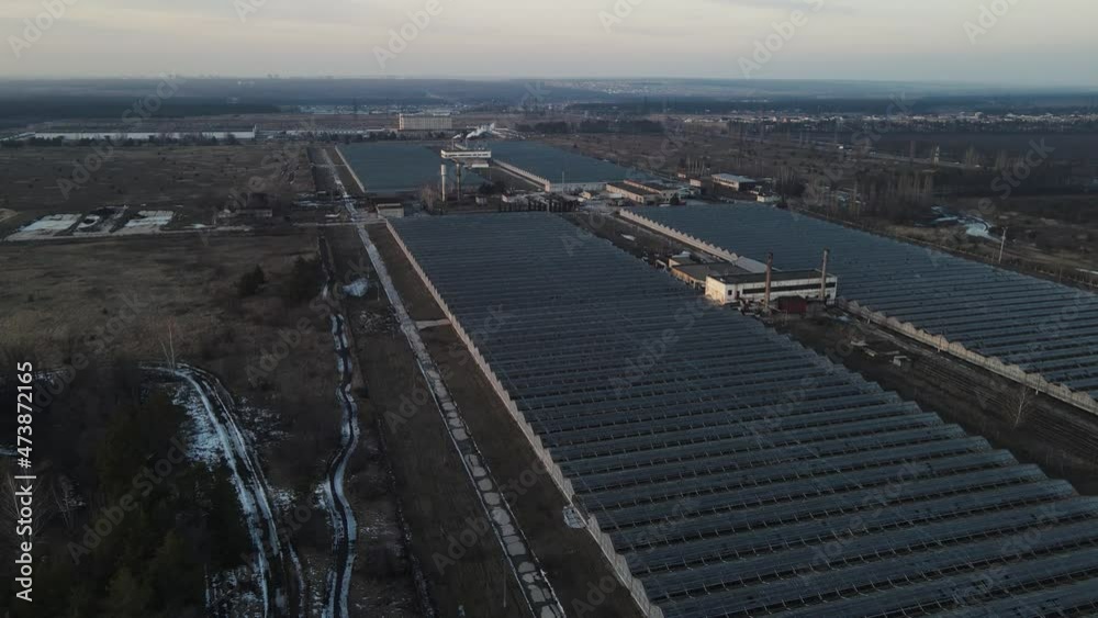 greenhouses in winter. aerial shooting greenhouses in winter. aerial shooting