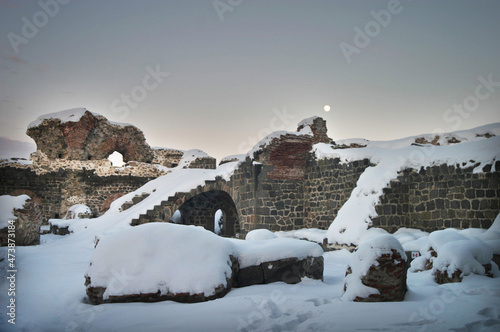 Kars Castle and Tabya at winter in Kars, Turkey. photo