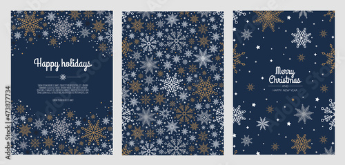Merry Christmas artistic templates. Corporate Holiday cards and invitations. Winter frames and backgrounds design.