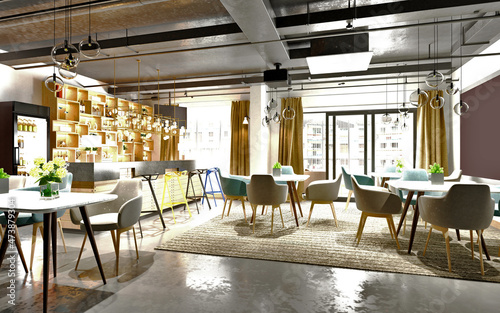 Принти на полотні 3d render of tea house and cafe