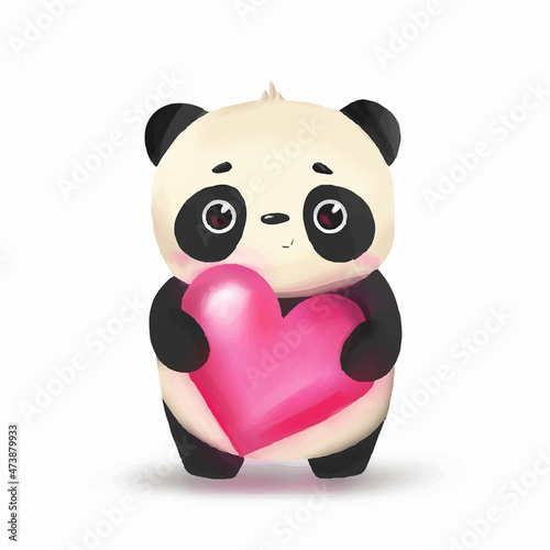 panda illustration heart postcard baby cute