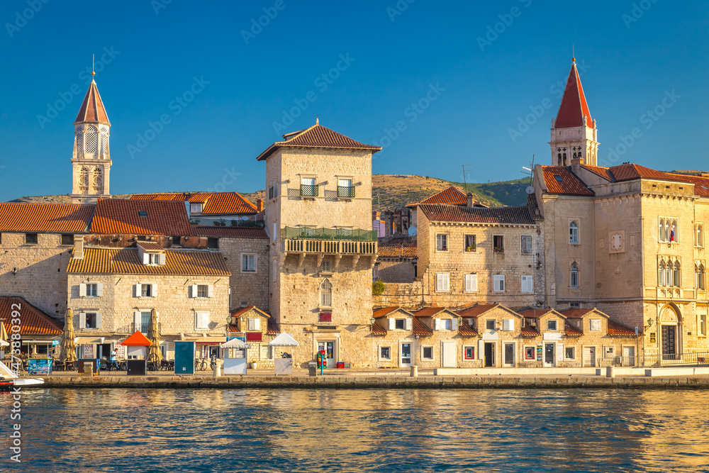 Fototapeta premium Waterfront with promenade in The Old town of Trogir, Croatia, Europe.