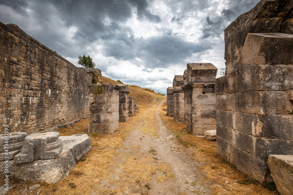 Archaeological ruins of Roman buildings of settlement in the Solin, near Split town, Croatia, Europe.