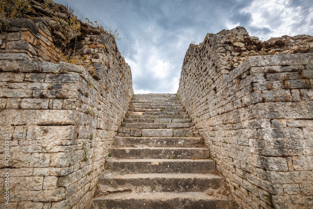 Archaeological ruins of Roman buildings of settlement in the Solin, near Split town, Croatia, Europe.