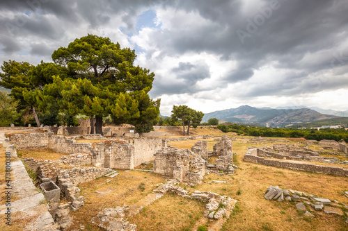 Archaeological ruins of Roman buildings of settlement in the Solin, near Split town, Croatia, Europe.