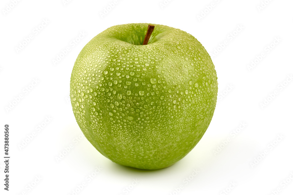 Granny smith apple with water drops, isolated on white background. Granny smith apple with water drops, isolated on white background.
