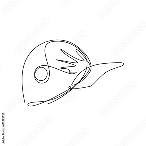 Continuous one line drawing uniform cap or hat icon. Mockup and blank template of baseball uniform cap with side view. Modern fashion accessory. Single line draw design vector graphic illustration
