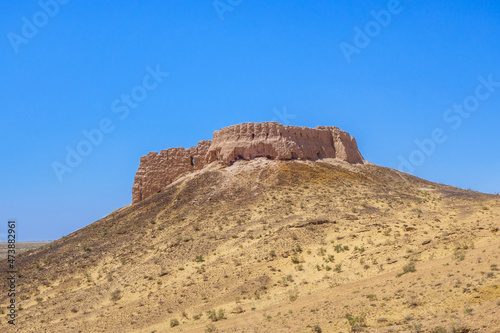 Desert fortress Ayaz-Kala 2  Karakalpakstan  Uzbekistan. Fortification was built on a hill 40 m high  towering over the sands of the Kyzylkum desert. Date of construction - 6-8 century AD