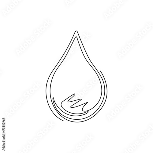 Single one line drawing water drop cartoon character for world water day banner concept. Water droplet isolated flat icon banner poster. Modern continuous line draw design graphic vector illustration