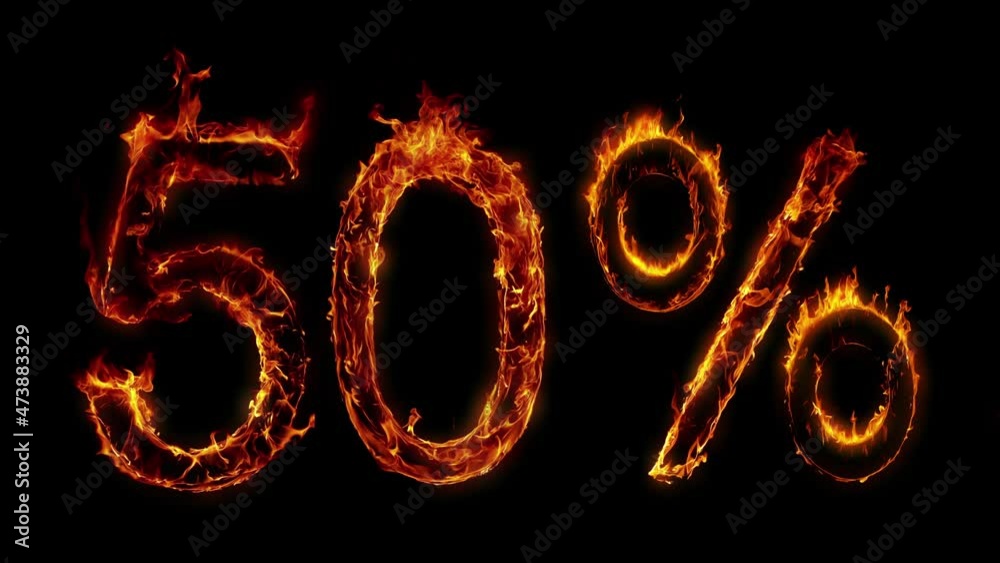 Super Slow Motion Shot of 50 Percent Sign made of Real Fire Flames at 1000fps. Super Slow Motion Shot of 50 Percent Sign made of Real Fire Flames at 1000fps.