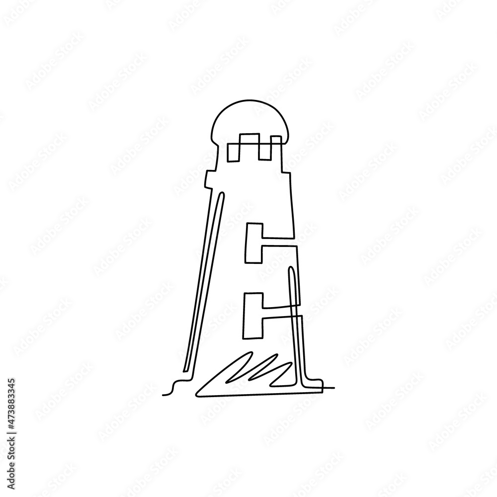 Single One Line Drawing Lighthouse Beacon Logo Icon Modern Linear Simple Logotype Template For Poster Banner Lighthouses And Ocean Waves Continuous Line Draw Design Graphic Vector Illustration Stock ベクター Adobe Stock