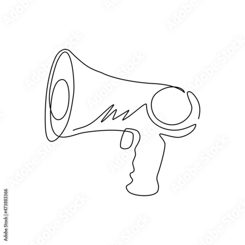 Continuous one line drawing megaphone isolated flat web mobile icon sign symbol element silhouette. Proletarian revolution, political propaganda. Single line draw design vector graphic illustration