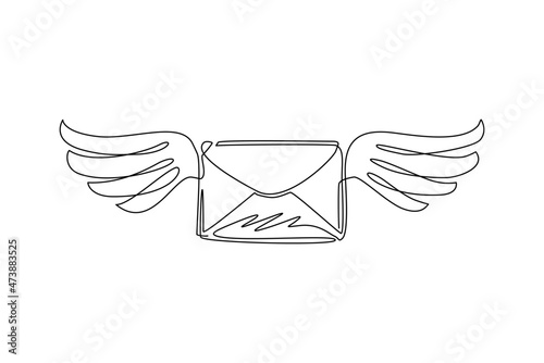 Single continuous line drawing flying closed mail envelope with wings. Not read incoming message. Decoration for greeting cards, posters, prints for clothes. One line draw design vector illustration