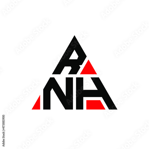 RNH triangle letter logo design with triangle shape. RNH triangle logo design monogram. RNH triangle vector logo template with red color. RNH triangular logo Simple  Elegant  and Luxurious Logo...