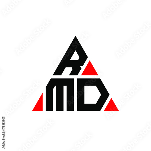 RMD triangle letter logo design with triangle shape. RMD triangle logo design monogram. RMD triangle vector logo template with red color. RMD triangular logo Simple, Elegant, and Luxurious Logo... photo