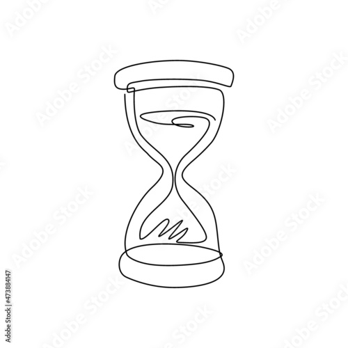 Single one line drawing vintage hourglass, sandglass timer or clock flat icon for apps and websites. Timer, countdown, urgent concept. Modern continuous line draw design graphic vector illustration