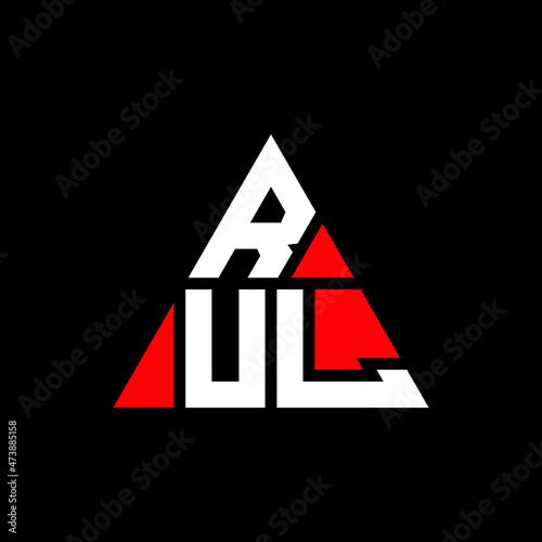 RUL triangle letter logo design with triangle shape. RUL triangle logo design monogram. RUL triangle vector logo template with red color. RUL triangular logo Simple, Elegant, and Luxurious Logo... photo