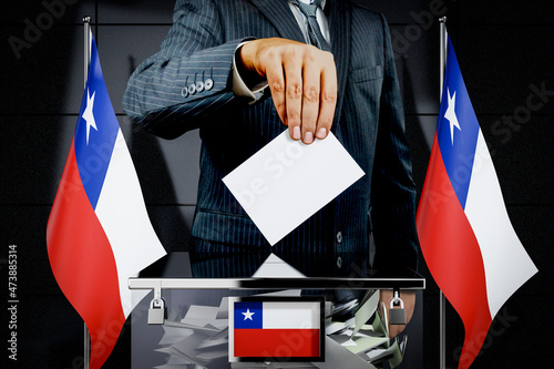 Chile flags, hand dropping voting card - election concept - 3D illustration photo