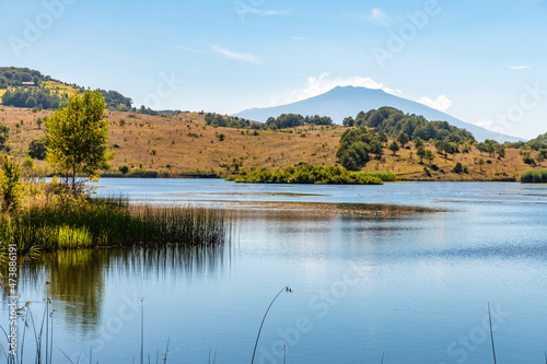 View of Biviere lake with Etna volcano, Nebrodi National Park, Sicily, Italy © Maurizio