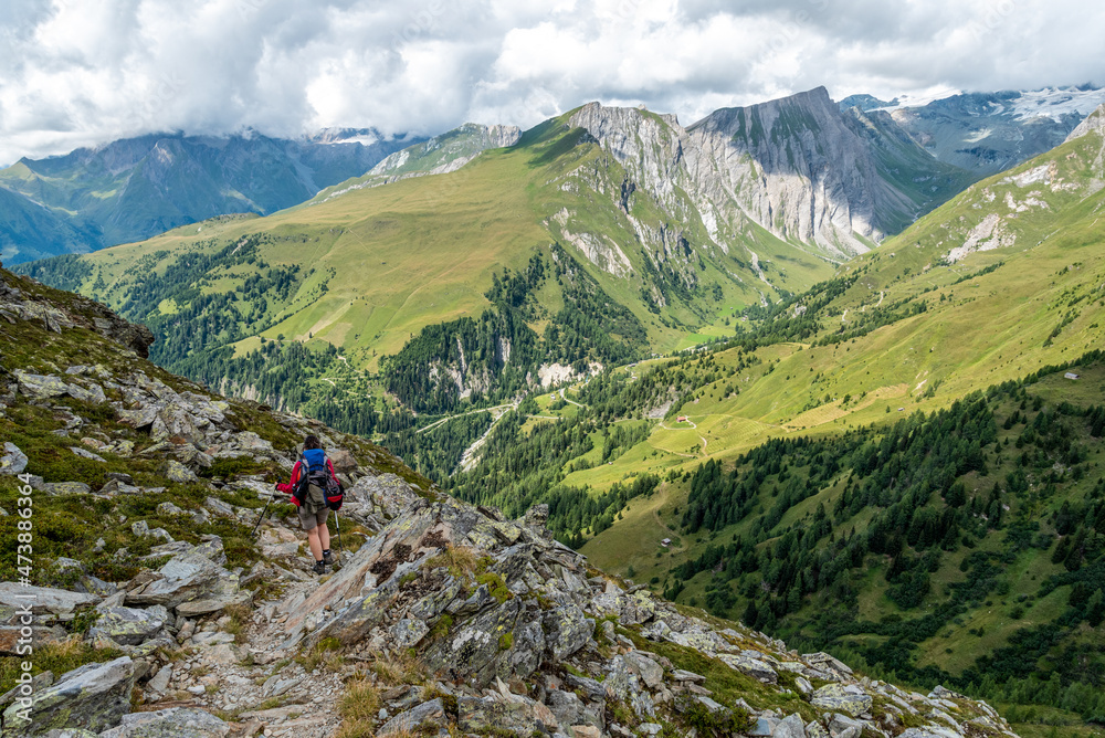 Scenic alpine landscape in the High Tauern National Park during a hike around Mt. Grossglockner