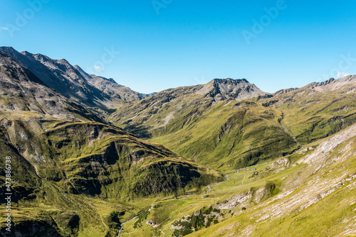 Scenic alpine landscape in the High Tauern National Park during a hike around Mt. Grossglockner