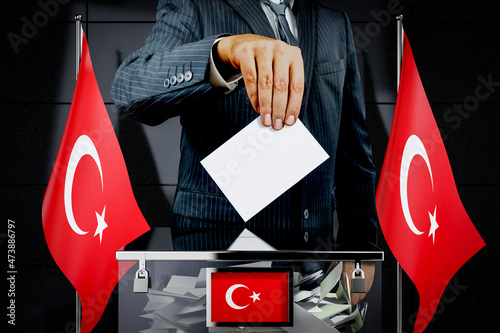Canvastavla Turkey flags, hand dropping voting card - election concept - 3D illustration